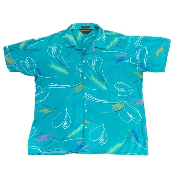 Moss Creek Trader Vintage 80s Abstract Teal Button Down Shirt Men's Size XL - Picture 1 of 7